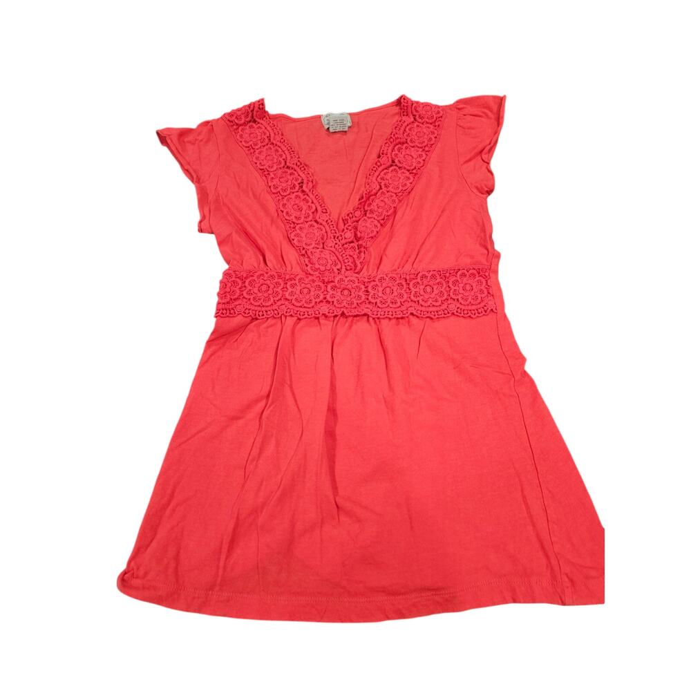 Eyelash Couture Y2K Pink Lace Babydoll Top Empire Waist Flutter Sleeve L